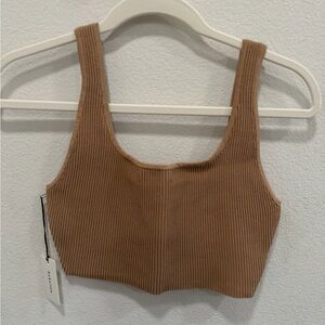 Aritzia Babaton Tan Ribbed Cropped Tank